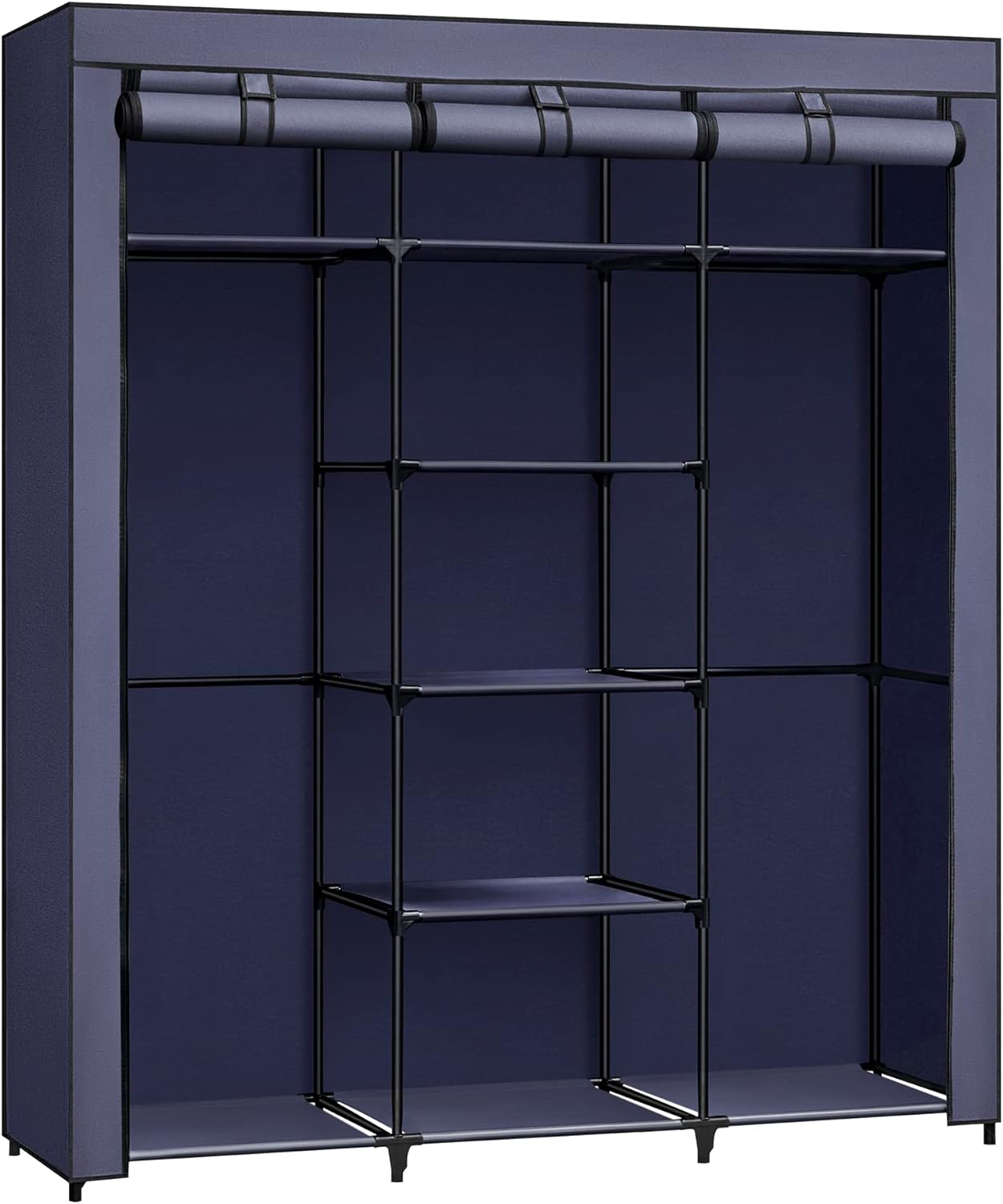 Stoffschrank, großer, XXL, Faltschrank, mit 2 Kleiderstange, Stoffkleiderschrank, 175x150x45 cm, Dunkelblau, SONGMICS, 2