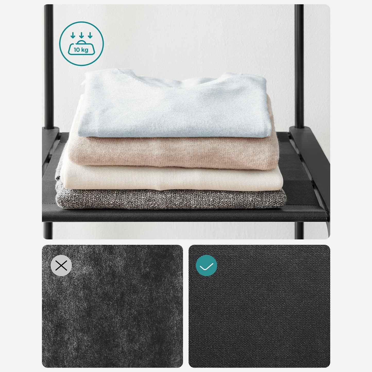 Offener Kleiderschrank, Kleiderschrank, Offener Schrank, Garderobe mit ablage,  Stoffablagen, Metallrahmen, Schwarz, SONGMICS, 6