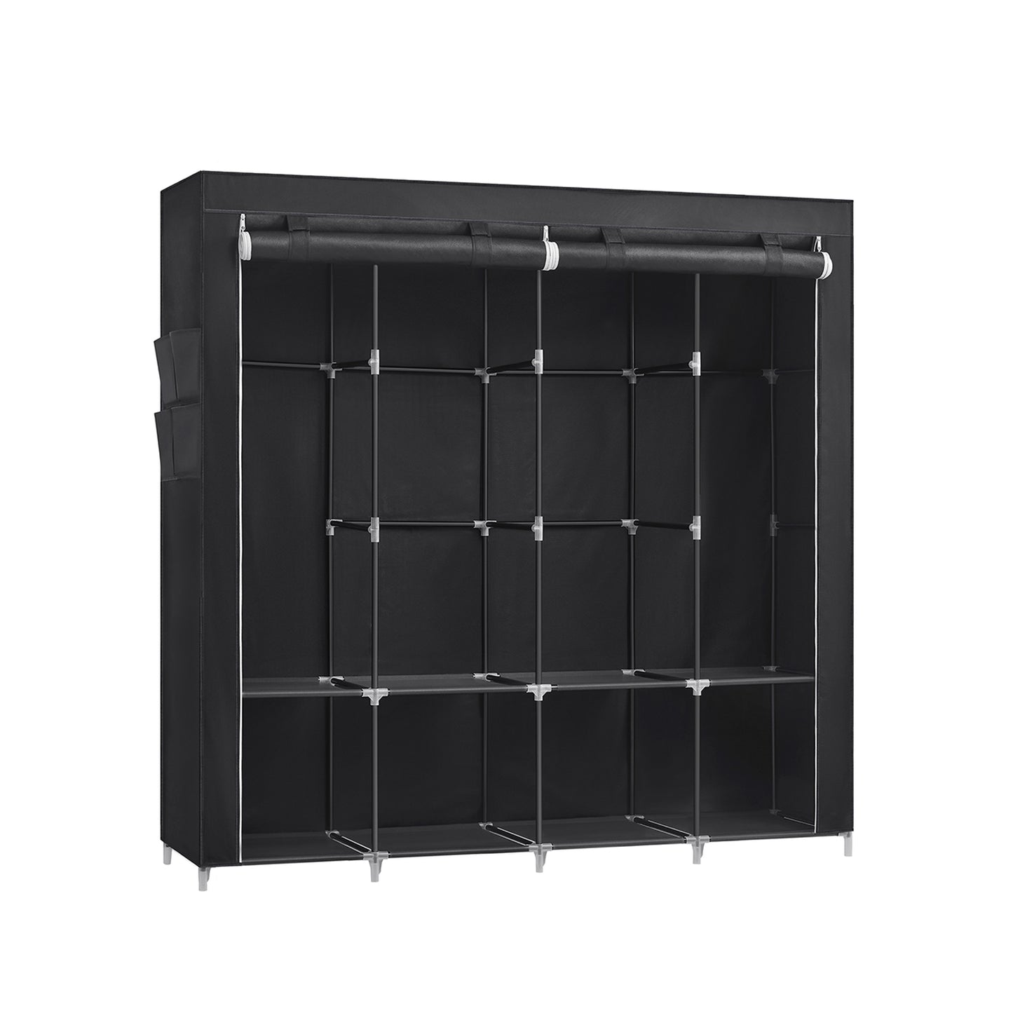Stoffschrank, XXL Kleiderschrank, 45x170x167cm, Faltschrank, 4 Hängefächer, mit Ablagen, 4 Seitentaschen, Schwarz, SONGMICS, 2