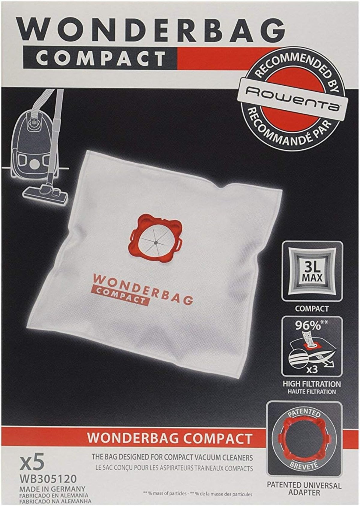 Ersatzbeutel für Staubsauger Rowenta WB3051 3 L (5 uds), 1