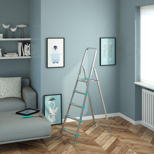 Trittleiter, Trittleiter 5 stufen, Trittleiter Klappbar, Höhe 106 cm, Max, Belastbar 150 kg, Aluminium, Hergestellt in Italien, Colombo LIBELLULA 5 stufen, 2