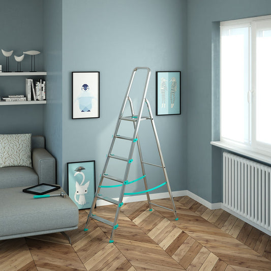 Trittleiter, Trittleiter 6 stufen, Trittleiter Klappbar, Höhe 129 cm, Max, Belastbar 150 kg, Aluminium, Hergestellt in Italien, Colombo LIBELLULA 6 stufen, 2