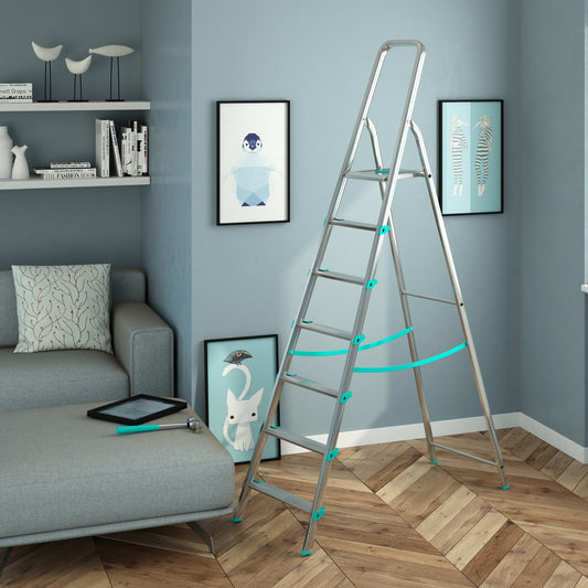 Trittleiter, Trittleiter 7 stufen, Trittleiter Klappbar, Höhe 152 cm, Max, Belastbar 150 kg, Aluminium, Hergestellt in Italien, Colombo LIBELLULA 7 stufen, 2