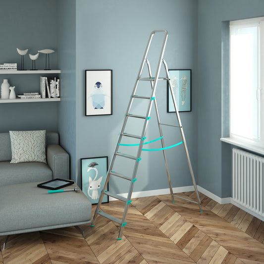 Trittleiter, Trittleiter 8 stufen, Trittleiter Klappbar, Höhe 174 cm, Max, Belastbar 150 kg, Aluminium, Hergestellt in Italien, Colombo LIBELLULA 8 stufen, 2