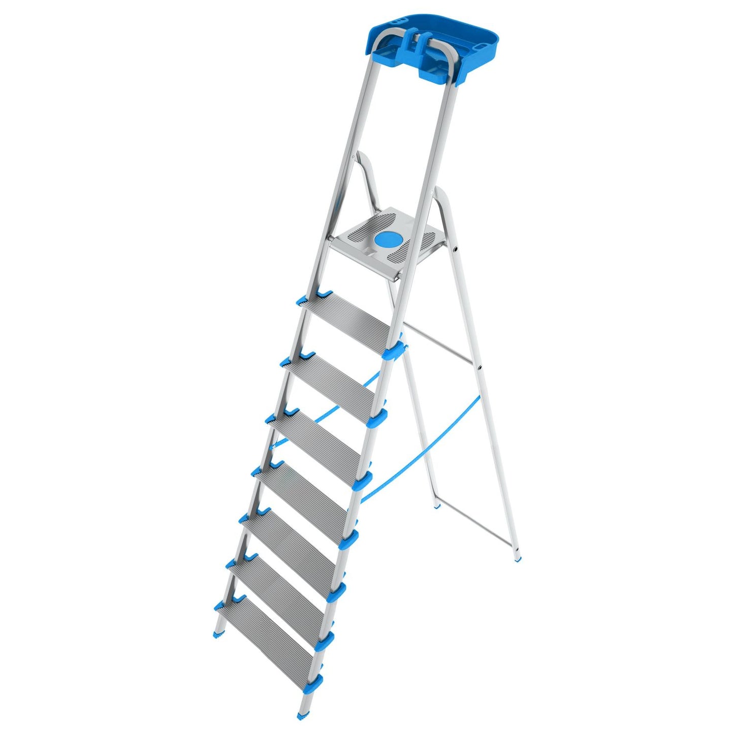 Trittleiter 8 Stufen, Klappleiter Alu, Extragroßer Stufe 12cm, Stufenleiter, mit Ablageschale, Max. Belastbar 150kg, Aluminium, Colombo ATLANTICA - Trittleiter 8 Stufen, 1
