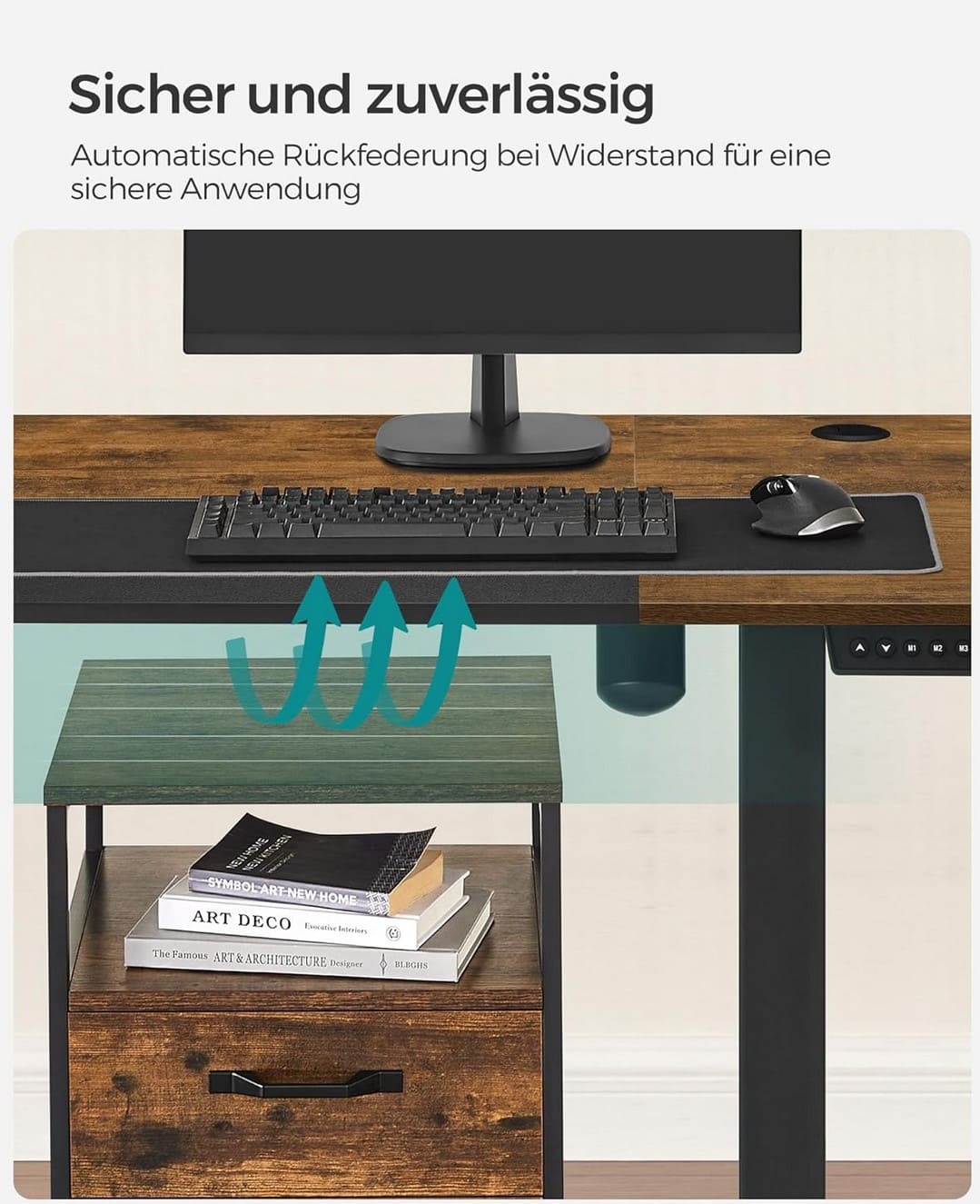 Schreibtisch, Schreibtisch Höhenverstellbar, Höhenverstellbarer Schreibtisch Elektrisch, Gaming Schreibtisch, Songmics, 6