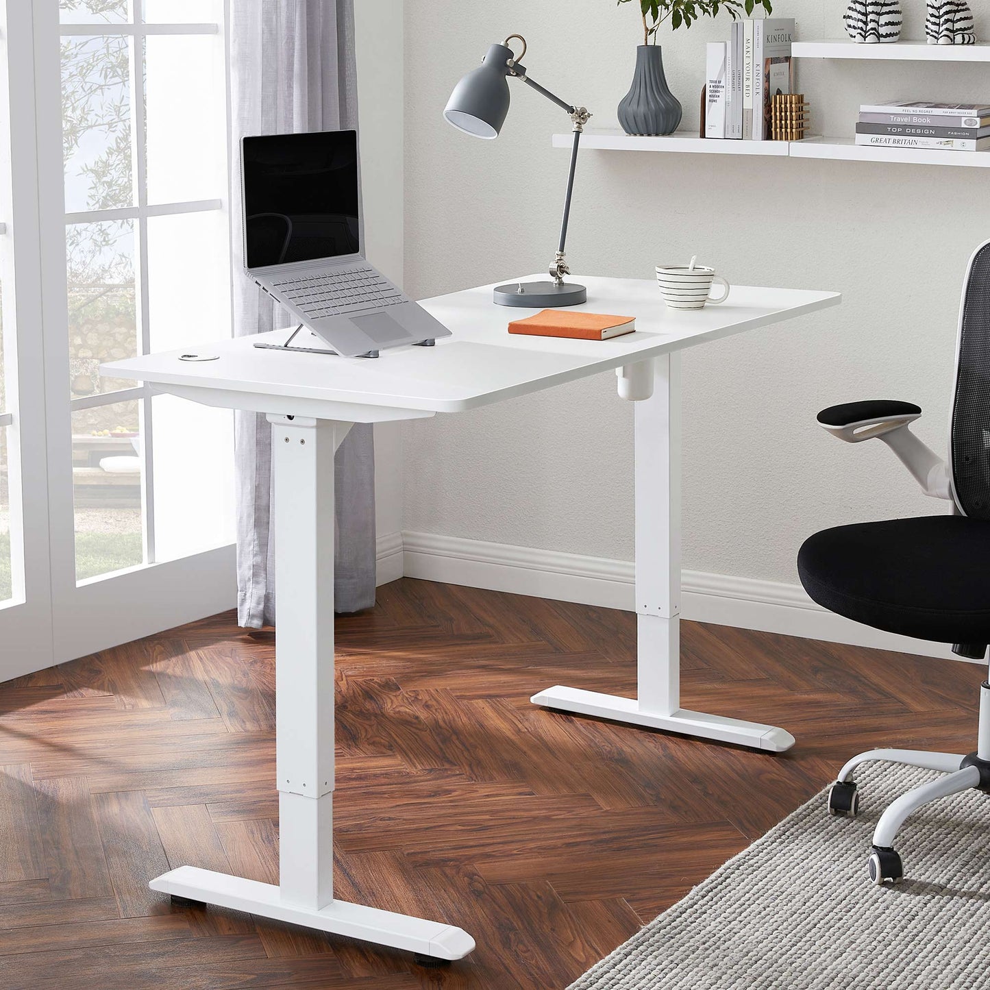 Höhenverstellbarer Schreibtisch elektrisch, Tisch Höhenverstellbar, Laptoptisch Höhenverstellbar, Stahl, weiß, SONGMICS, 1