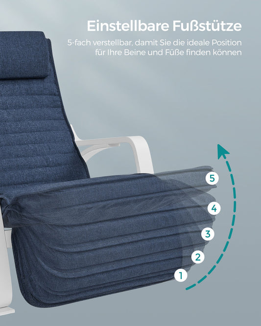 Schaukelstuhl, Schaukelsessel, Schaukelstuhl Stillen, 5-Fach verstellbare Fußstütze, mit Armlehnen Mitternachtsblau-weiß, SONGMICS, 1