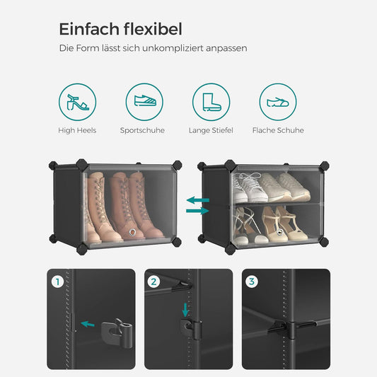 Schuhregal mit 6 Fächern, Schuhschrank, schmal, mit Türen, Stahlrahmen, Kunststoff