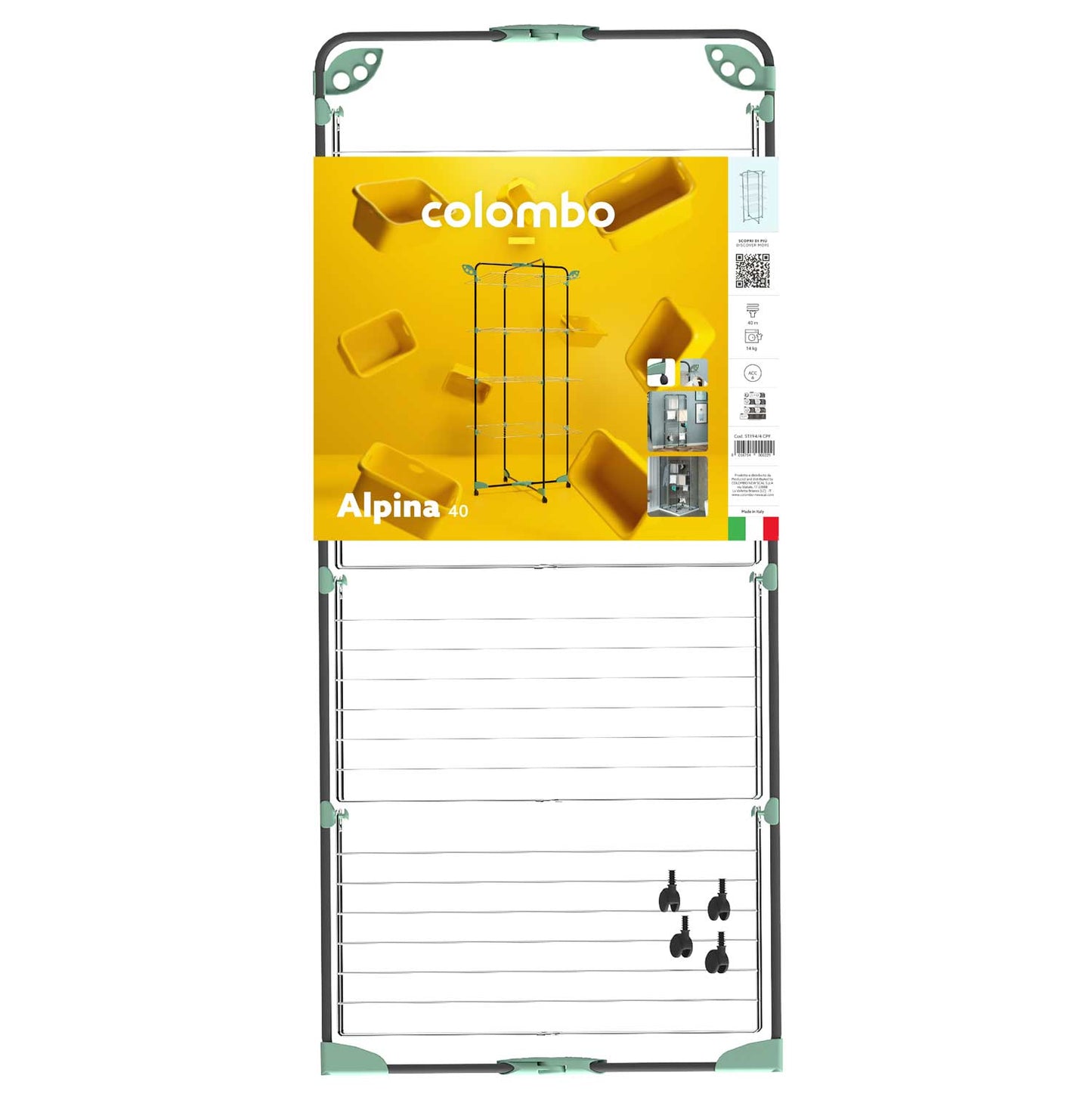 Wäscheständer, Wäscheständer Turm, Turmwäscheständer, Wäscheständer Hoch , auf Rädern, 40 m Trockenraum, Colombo Alpina 40, 4