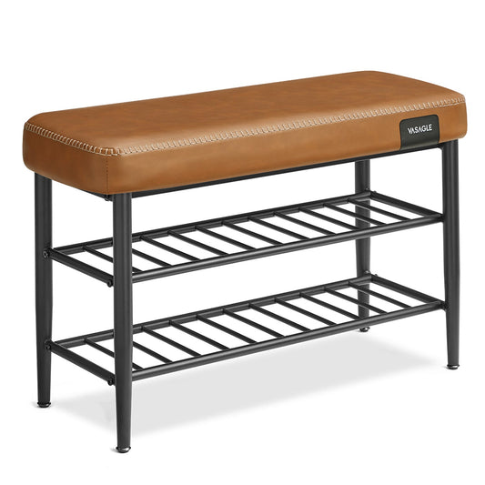 Schuhbank, Schuhregal, Sitzbank, Schuhregal mit sitzbank, Eingangsbereich, Kunstleder, Nähte, bis 135kg, Karamell, VASAGLE, 1