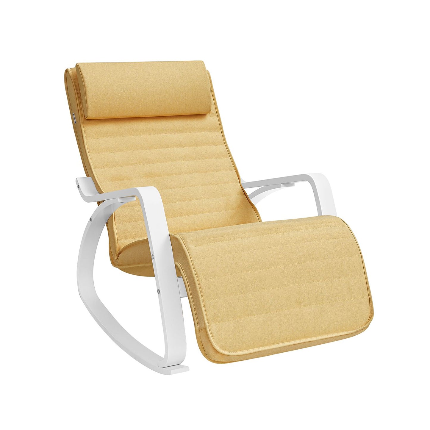 Schaukelstuhl, Schaukelsessel, Schaukelstuhl Stillen, 5-Fach verstellbare Fußstütze, mit Armlehnen, Pastellgelb-weiß, SONGMICS, 7