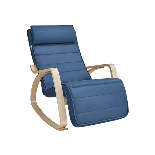 Schaukelstuhl, Schaukelsessel, Schaukelstuhl Stillen, 5-Fach verstellbare Fußstütze, mit Armlehnen, mitternachtsblau-natur, SONGMICS, 7