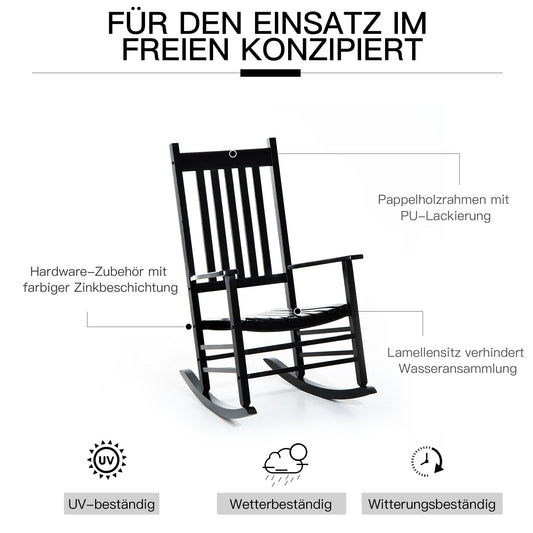 Schaukelstuhl, Schaukelstuhl Holz, Schwingsessel Armlehne Relaxstuhl Gartenstuhl, 69x86x115cm, Schwarz, Outsunny, 2