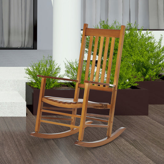 Schaukelstuhl, Schaukelstuhl aus Holz, mit Armlehne Schwingsessel, Relaxstuhl, Gartenstuhl, 69x86x115 cm, Natur, Outsunny, 2