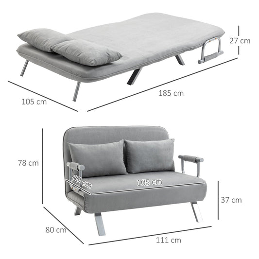 Schlafsofa, Schlafcouch, Couch mit Schlaffunktion, Sofa Bed, Zweisitzer Bettfunktion & Kissen, Verstellbares Sofa, HOMCOM, 2