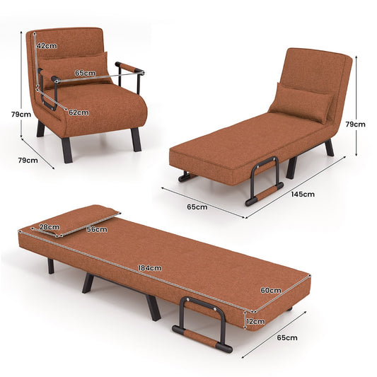 Schlafsofa, Schlafsessel, Cabrio-Schlafsofa, Klappsessel, Schlafcouch, Sofabett, 5-Positionen-Liegestuhl Kaffee, Costway, 2