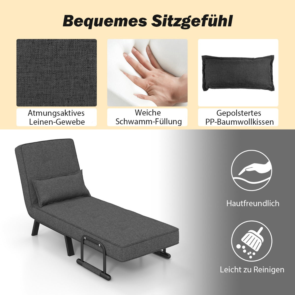 Schlafsofa, Sessel mit Schlaffunktion, Bettsessel, Schlafsessel Klappbares, Verstellbares Sofabett, Costway, 5