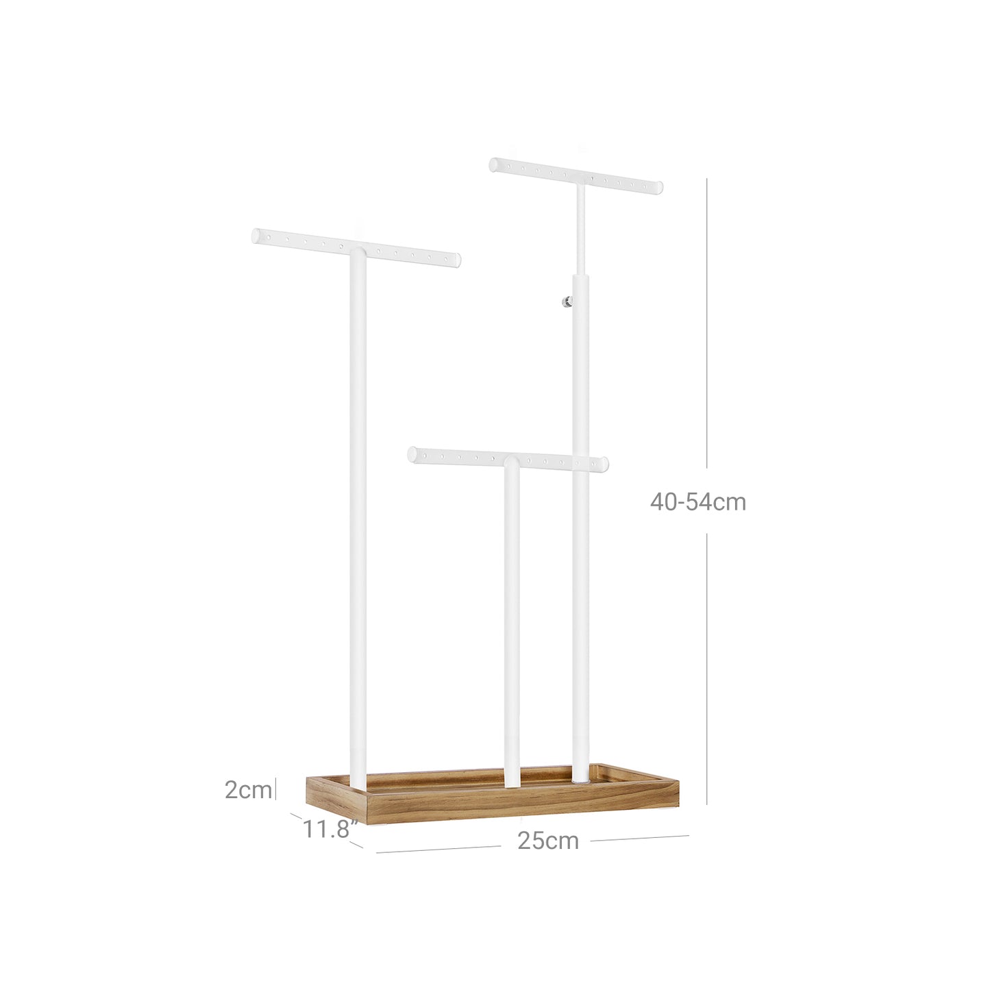 Schmuckständer, 2-in-1, Schmuckhalter, Kettenständer, 3 T-Stangen aus Metall, mit Löchern, Tablett, Braun Weiß, SONGMICS, 7