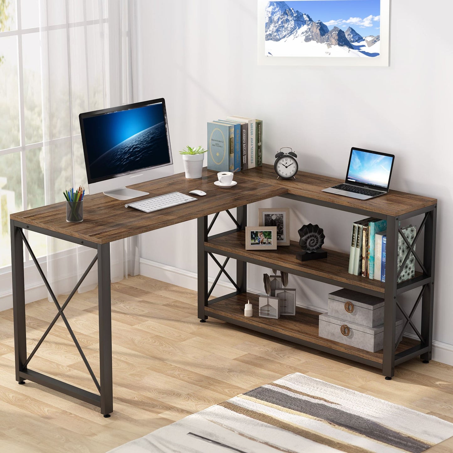 Schreibtisch, Bürotisch, Schreibtisch mit Regal, Schreibtisch l form, Eck Schreibtisch, Tribesigns Schreibtisch