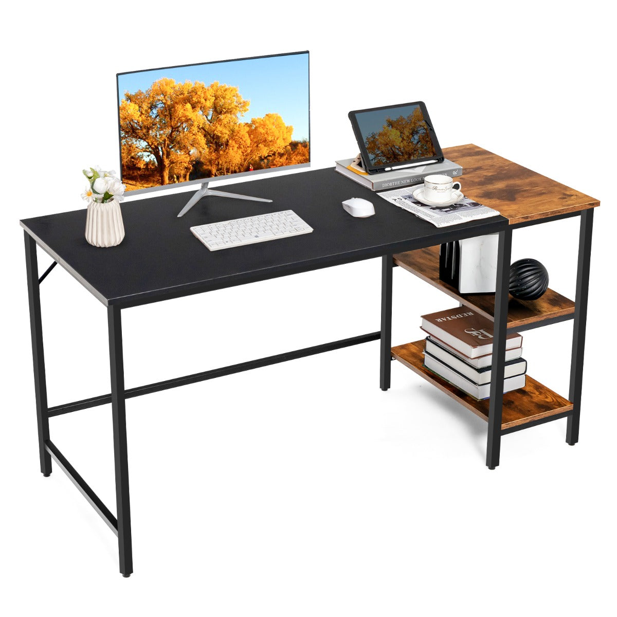 Schreibtisch, Computertisch, PC Schreibtisch, Computer Schreibtisch, Schreibtisch mit Stauraum, Bürotisch, Holz, Costway, 2