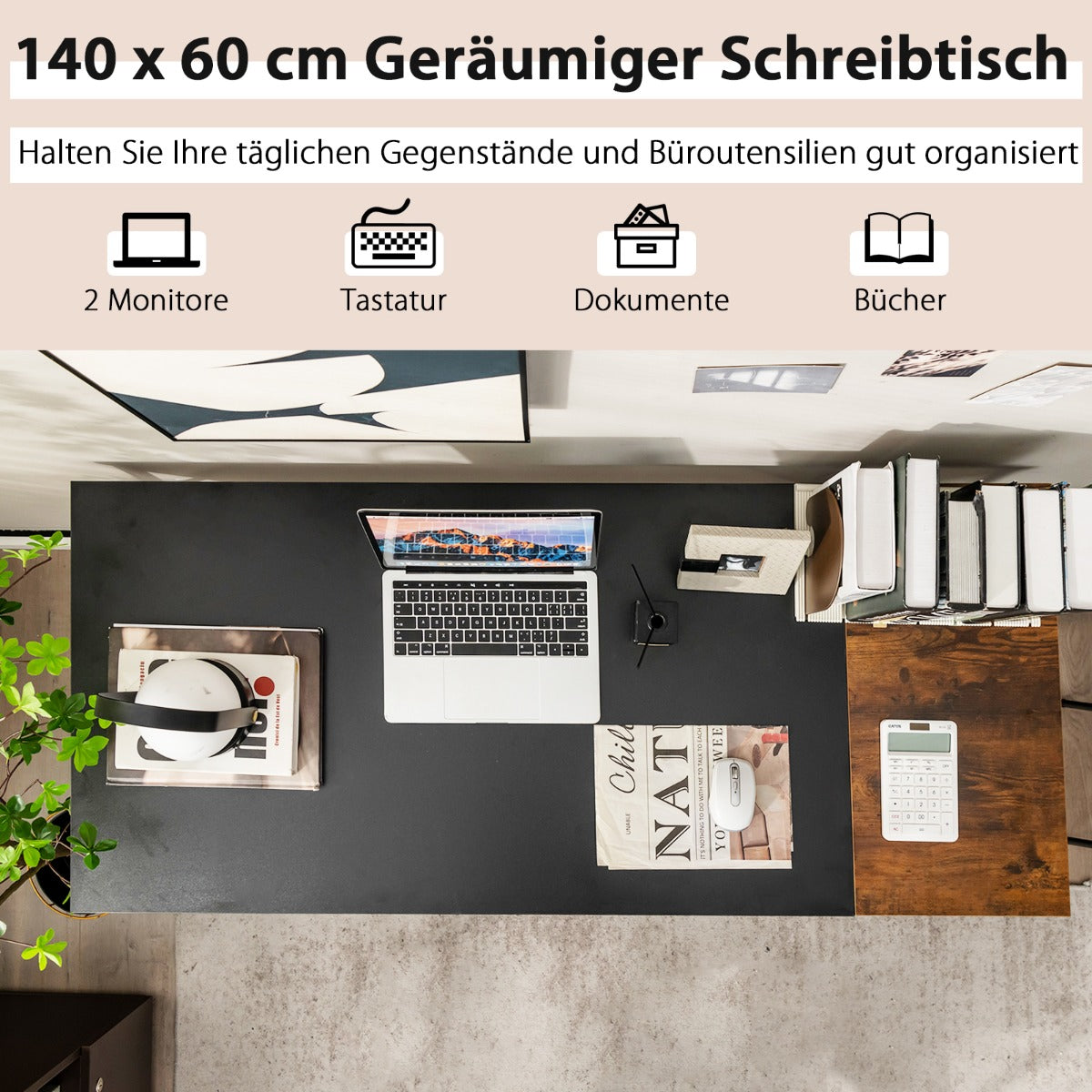 Schreibtisch, Computertisch, PC Schreibtisch, Computer Schreibtisch, Schreibtisch mit Stauraum, Bürotisch, Holz, Costway, 5