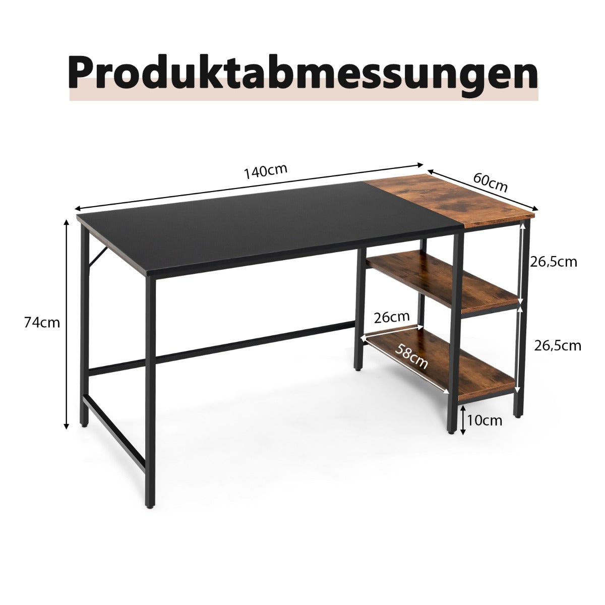 Schreibtisch, Computertisch, PC Schreibtisch, Computer Schreibtisch, Schreibtisch mit Stauraum, Bürotisch, Holz, Costway, 7
