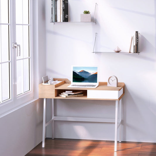 Schreibtisch, mit Ablagefächern  Computertisch, PC Tisch, Bürotisch, vielseitig, mit Schublade, Breite Tischplatte, HOMCOM, 1