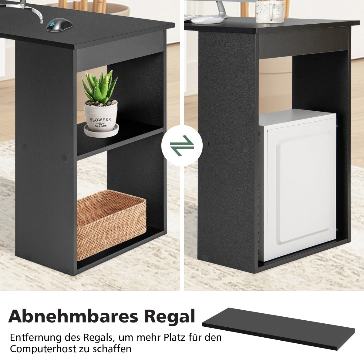 Schreibtisch, Computertisch, PC Tisch, Schreibtisch mit Stauraum, PC Schreibtisch, mit Bücherregal, mit 6 Regalen, Costway, 7