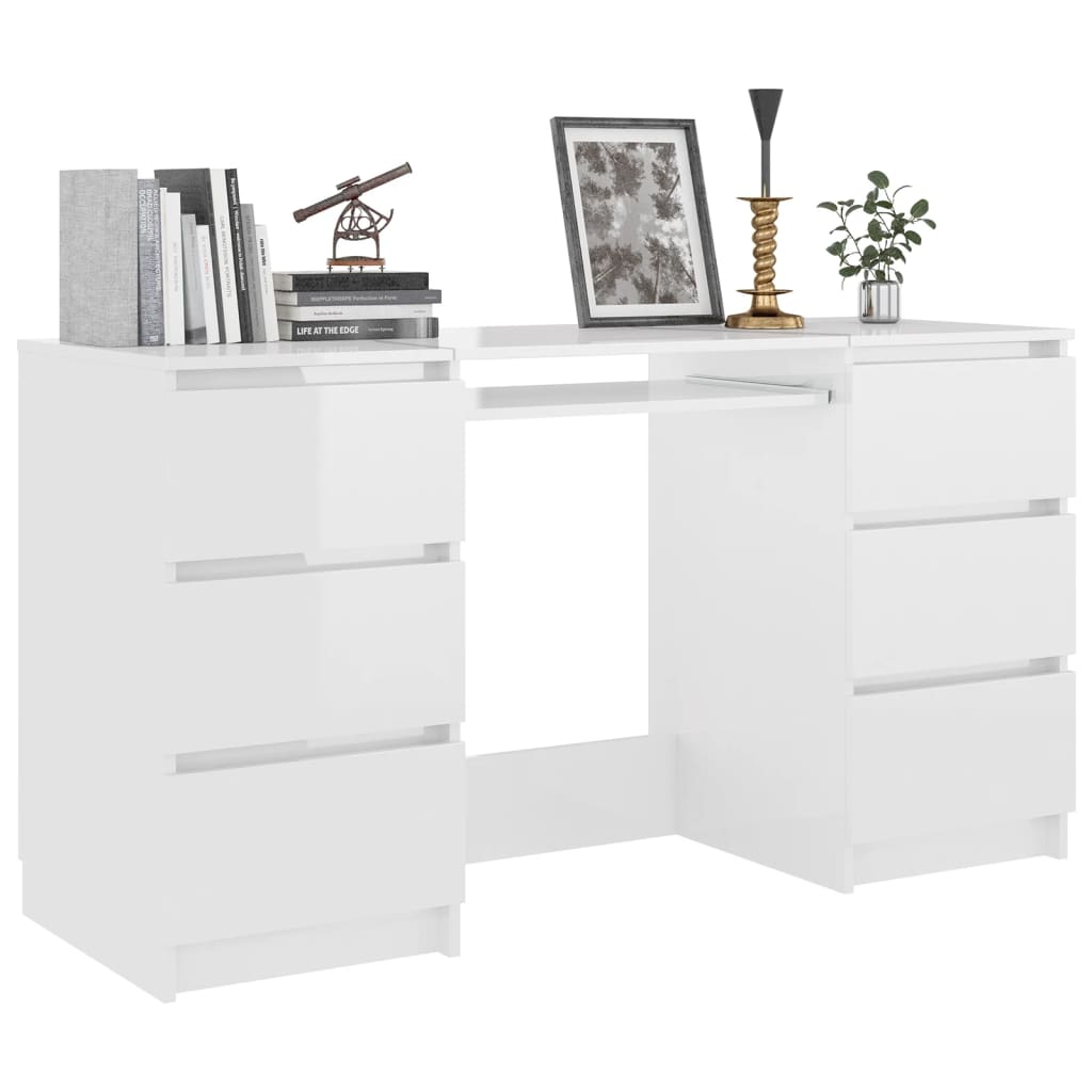 Schreibtisch, Computertisch, Schreibtisch mit Schublade, Schreibtisch Weiß, Holzwerkstoff, Hochglanz-Weiß, vidaXL, 2