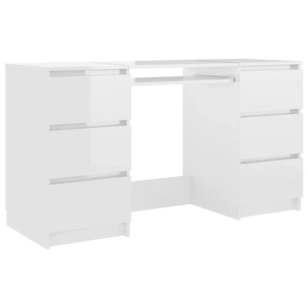 Schreibtisch, Computertisch, Schreibtisch mit Schublade, Schreibtisch Weiß, Holzwerkstoff, Hochglanz-Weiß, vidaXL, 3