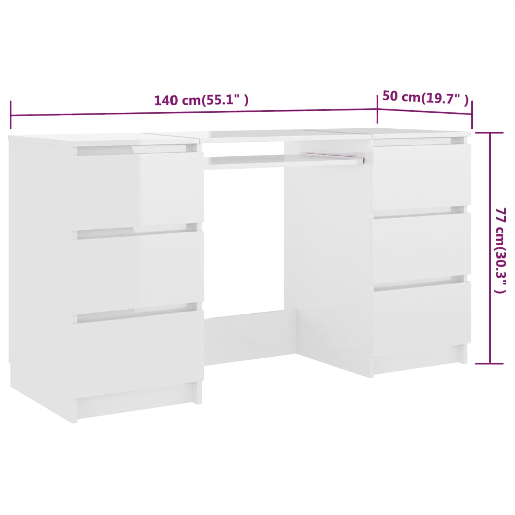 Schreibtisch, Computertisch, Schreibtisch mit Schublade, Schreibtisch Weiß, Holzwerkstoff, Hochglanz-Weiß, vidaXL, 6