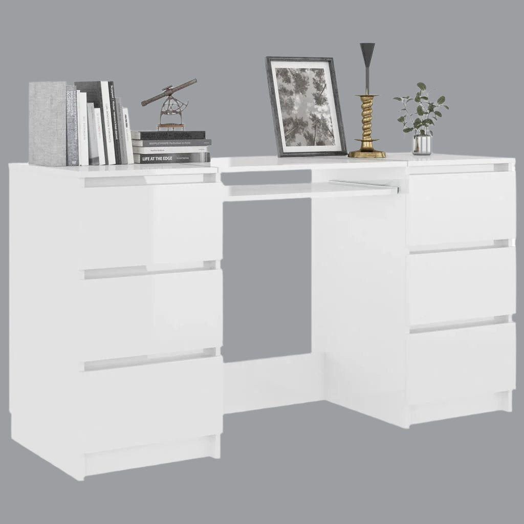 Schreibtisch, Computertisch, Schreibtisch mit Schublade, Schreibtisch Weiß, Holzwerkstoff, Hochglanz-Weiß, vidaXL, 8