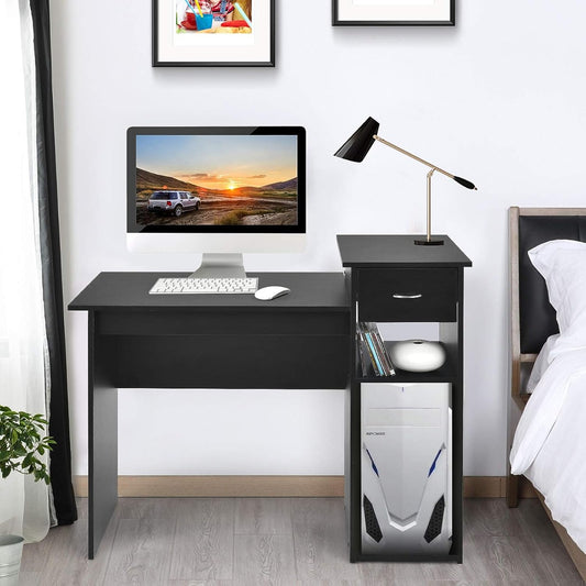 Schreibtisch, Computertisch, Schreibtisch mit Schublade, und Regalen, Kleiner Schreibtisch, Schreibtisch Holz, Costway, 2