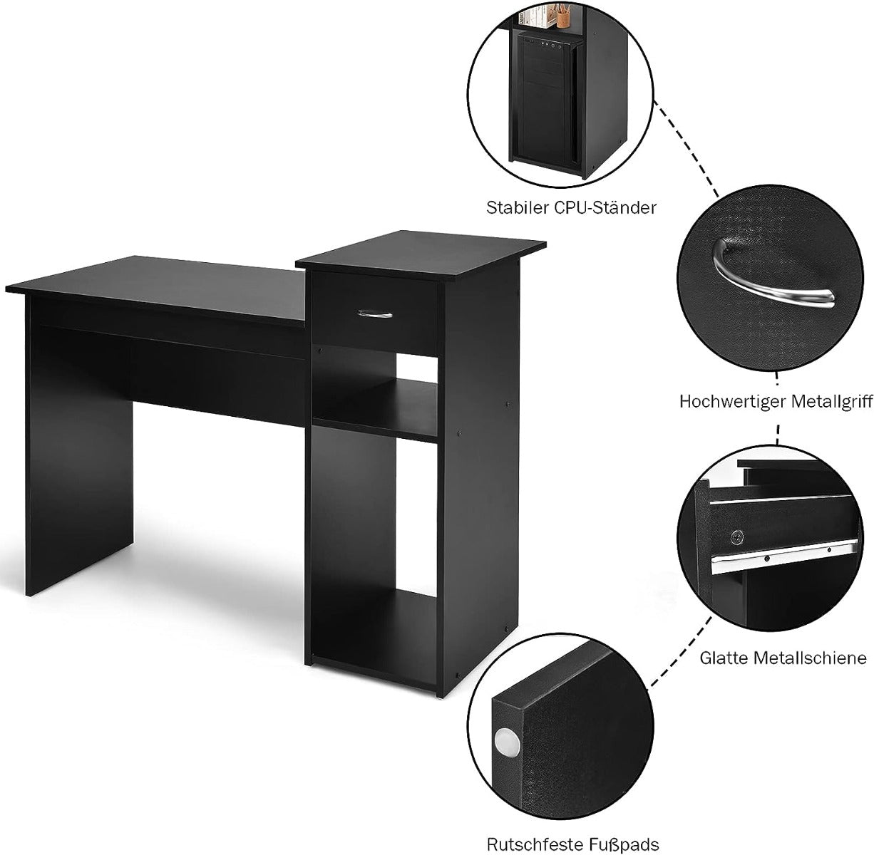 Schreibtisch, Computertisch, Schreibtisch mit Schublade, und Regalen, Kleiner Schreibtisch, Schreibtisch Holz, Costway, 4