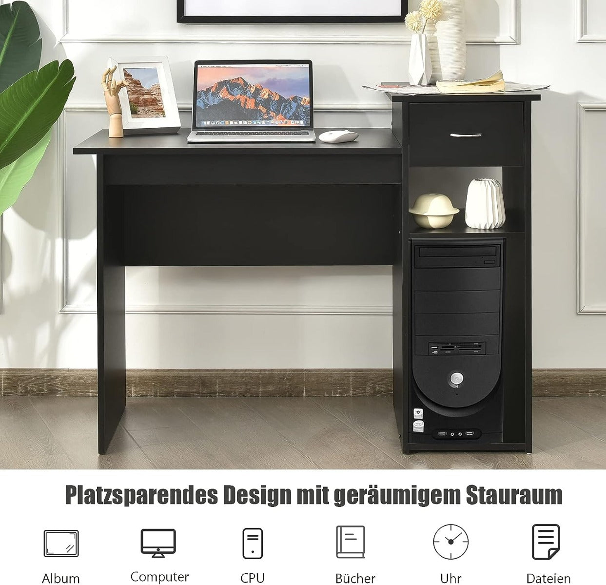 Schreibtisch, Computertisch, Schreibtisch mit Schublade, und Regalen, Kleiner Schreibtisch, Schreibtisch Holz, Costway, 5