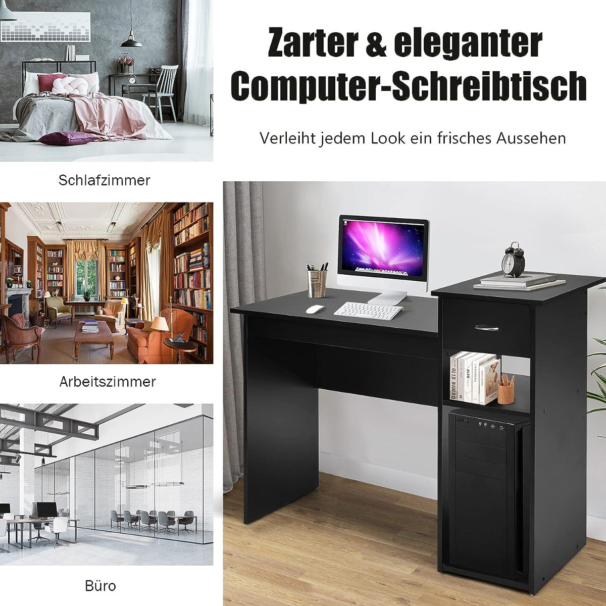Schreibtisch, Computertisch, Schreibtisch mit Schublade, und Regalen, Kleiner Schreibtisch, Schreibtisch Holz, Costway, 6