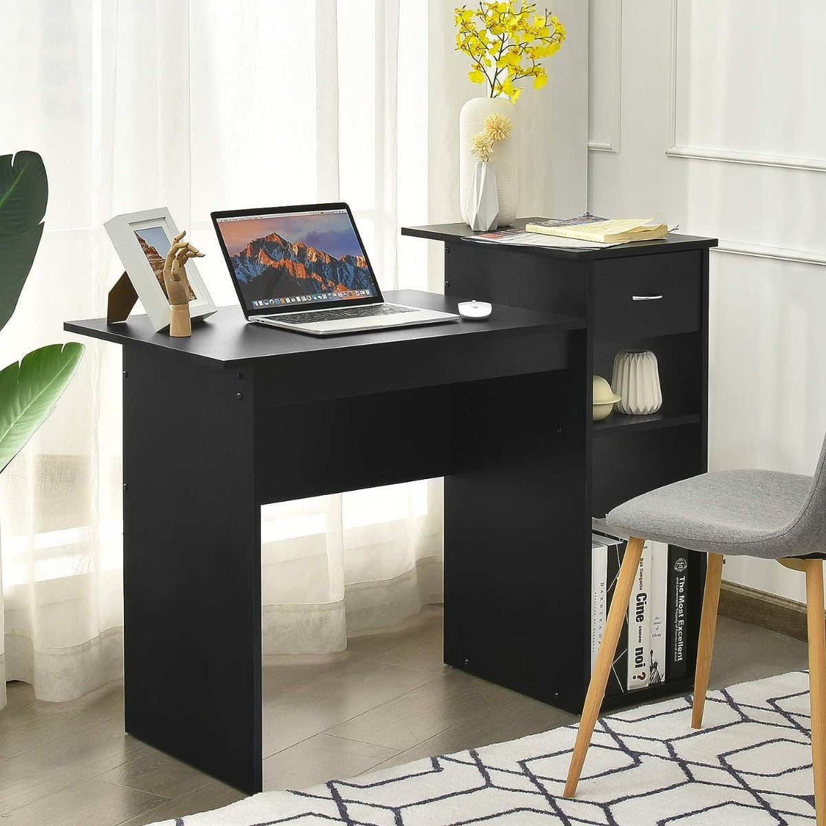 Schreibtisch, Computertisch, Schreibtisch mit Schublade, und Regalen, Kleiner Schreibtisch, Schreibtisch Holz, Costway, 9