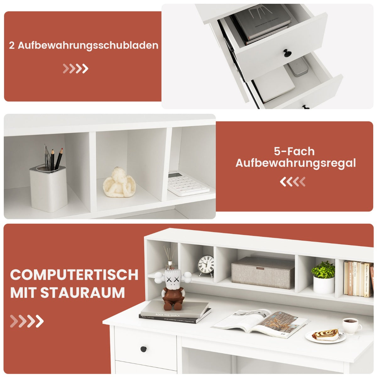 Schreibtisch, Höhenverstellbarer Schreibtisch, Schreibtisch mit Schubladen, Schreibtisch klein, 4