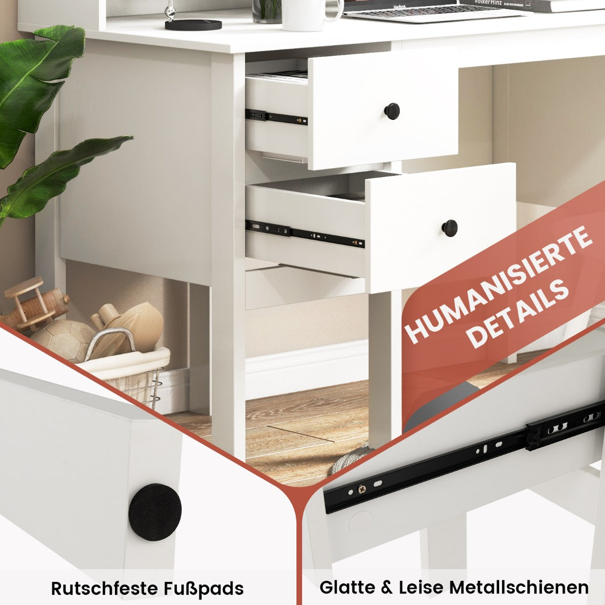 Schreibtisch, Höhenverstellbarer Schreibtisch, Schreibtisch mit Schubladen, Schreibtisch klein, 5