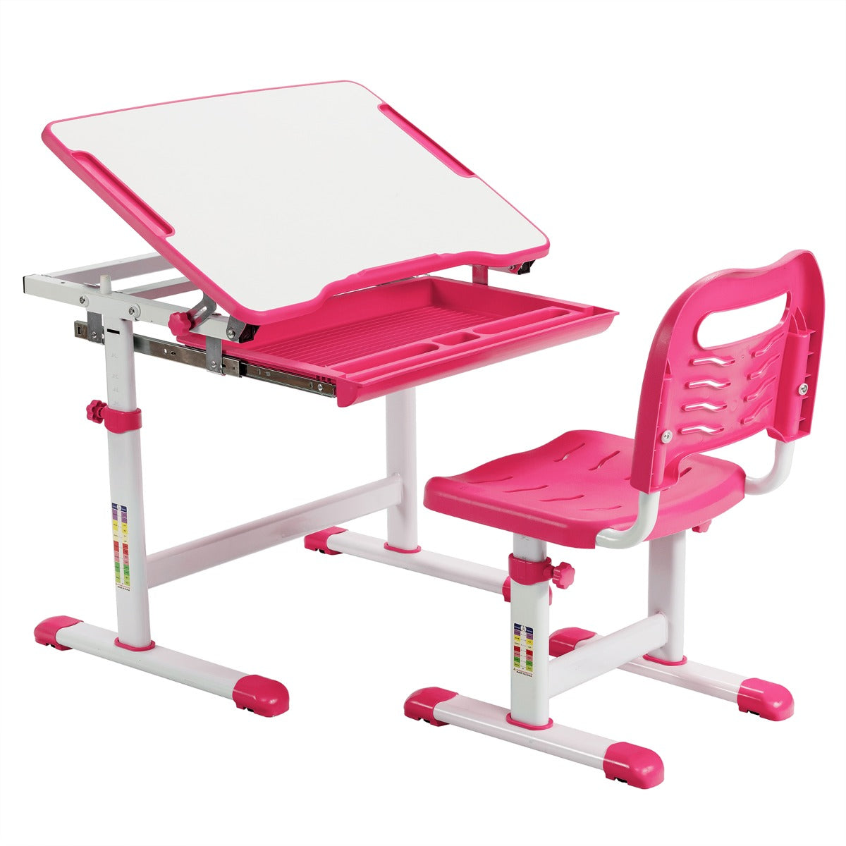 Schreibtisch Kinder, Höhenverstellbares Kinderschreibtisch Set, Stuhl, Tisch, mit Neigbarer Tischplatte, Costway, 2