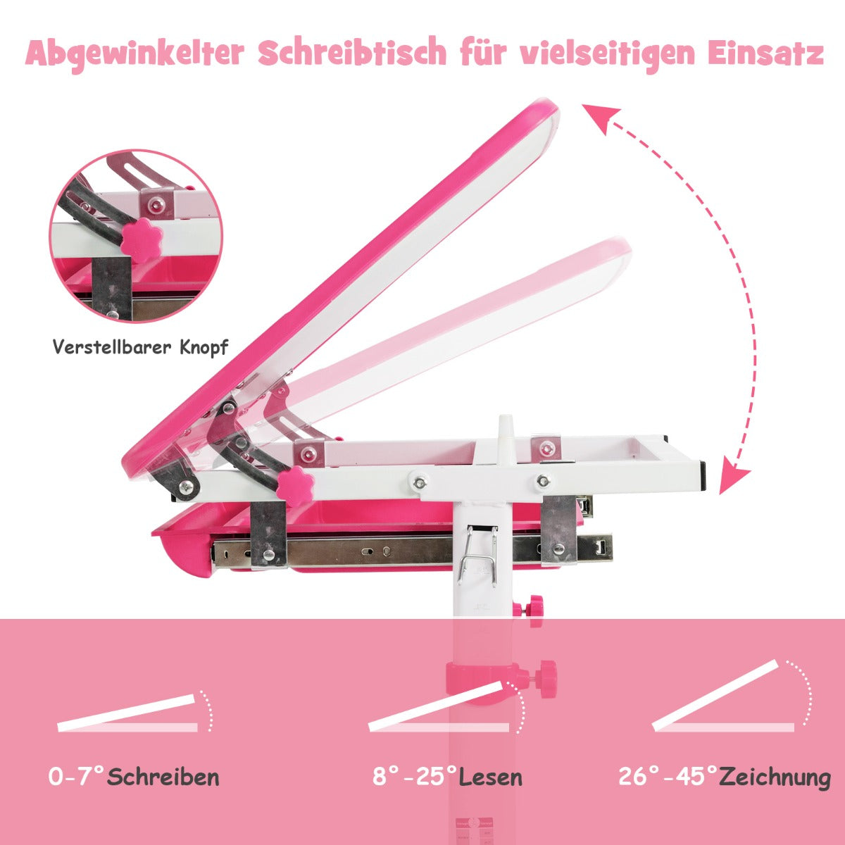 Schreibtisch Kinder, Höhenverstellbares Kinderschreibtisch Set, Stuhl, Tisch, mit Neigbarer Tischplatte, Costway, 4