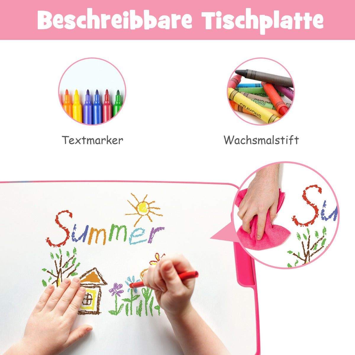 Schreibtisch Kinder, Höhenverstellbares Kinderschreibtisch Set, Stuhl, Tisch, mit Neigbarer Tischplatte, Costway, 6