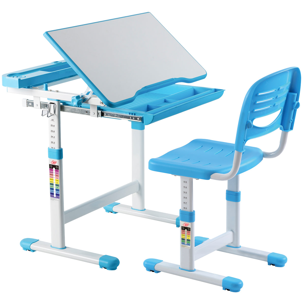 Schreibtisch Kinder, Kinderschreibtisch, Höhenverstellbar, Neigbares Kinderschreibtisch, Jugendschreibtisch, Blau, Costway, 3