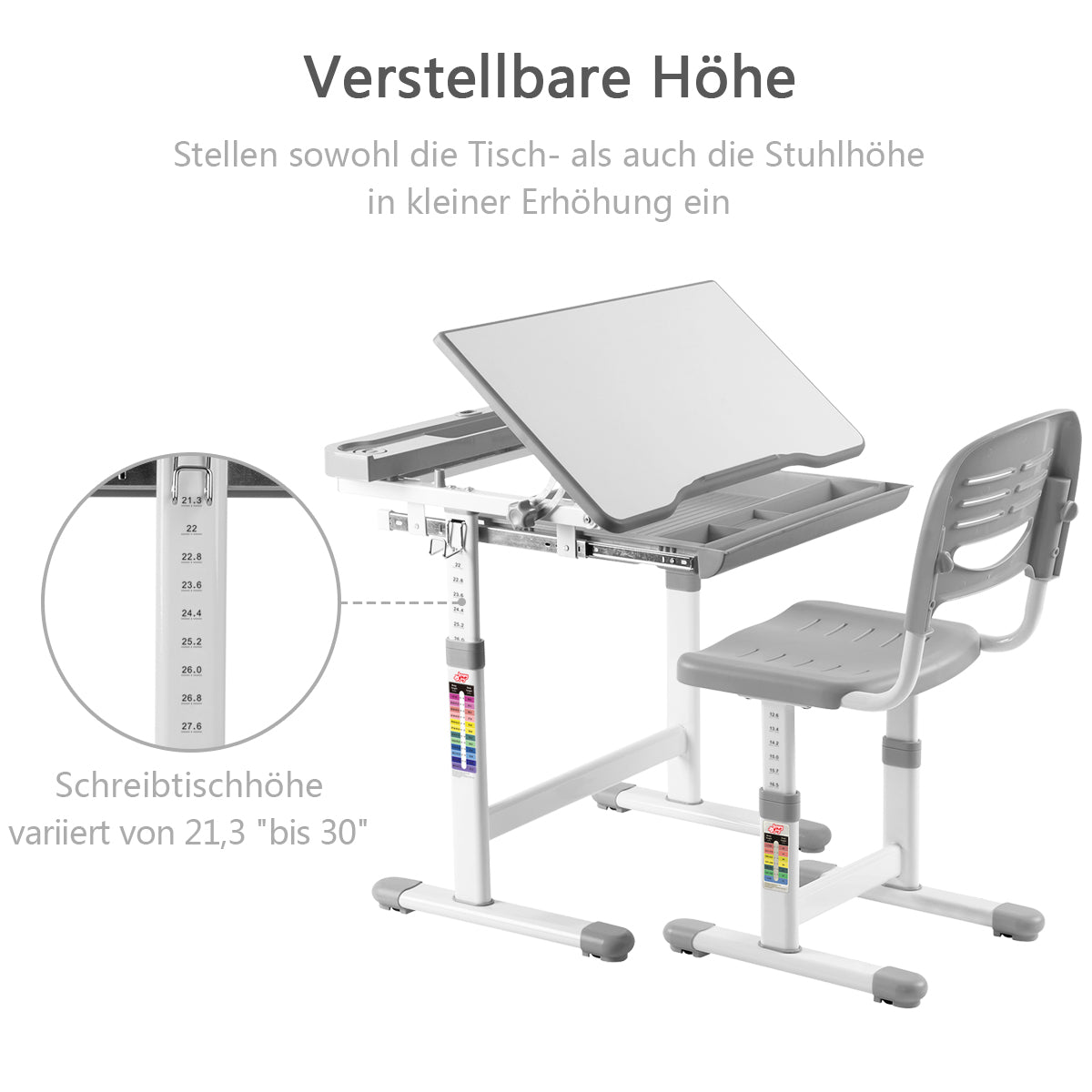 Schreibtisch Kinder, Kinderschreibtisch, Höhenverstellbares, Neigbares Kinderschreibtisch, Jugendschreibtisch, Costway, 3