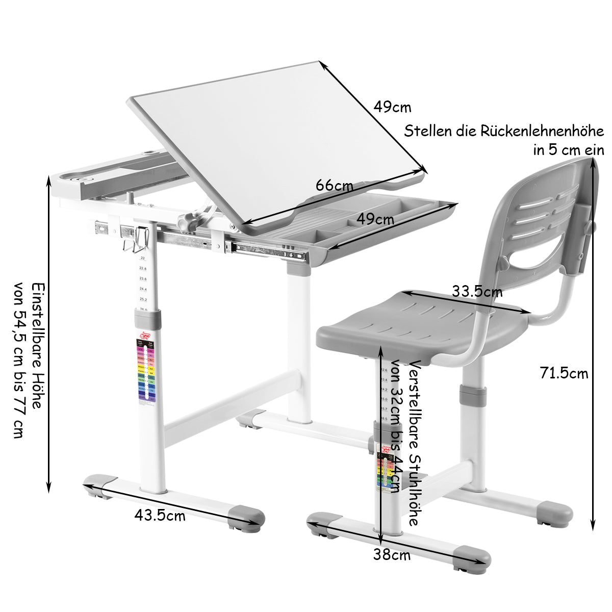 Schreibtisch Kinder, Kinderschreibtisch, Höhenverstellbares, Neigbares Kinderschreibtisch, Jugendschreibtisch, Costway, 4