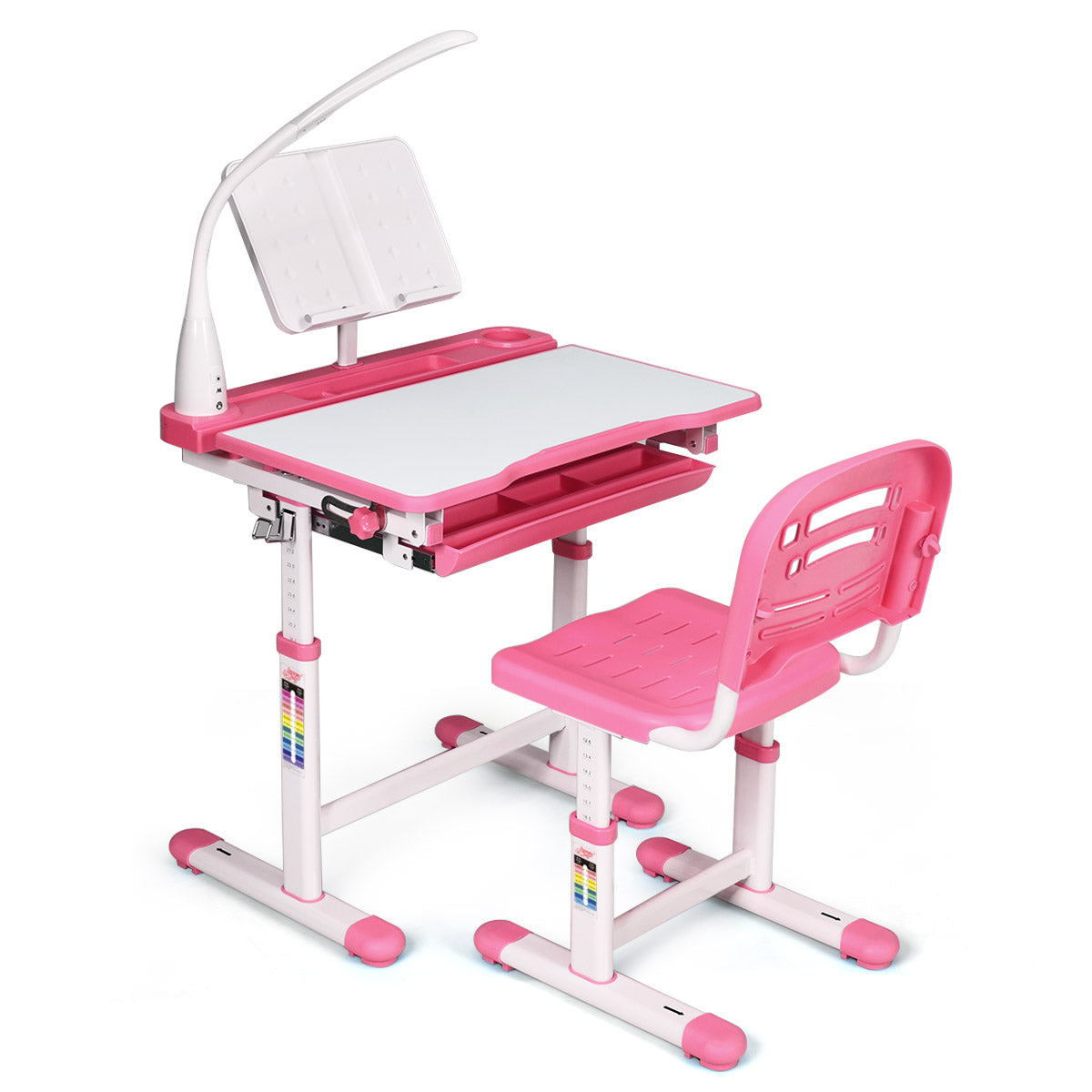 Schreibtisch Kinder, Kindertisch, Kinderschreibtisch Set, Schülerschreibtisch, mit Lampe und Stuhl, Rosa, Costway, 7