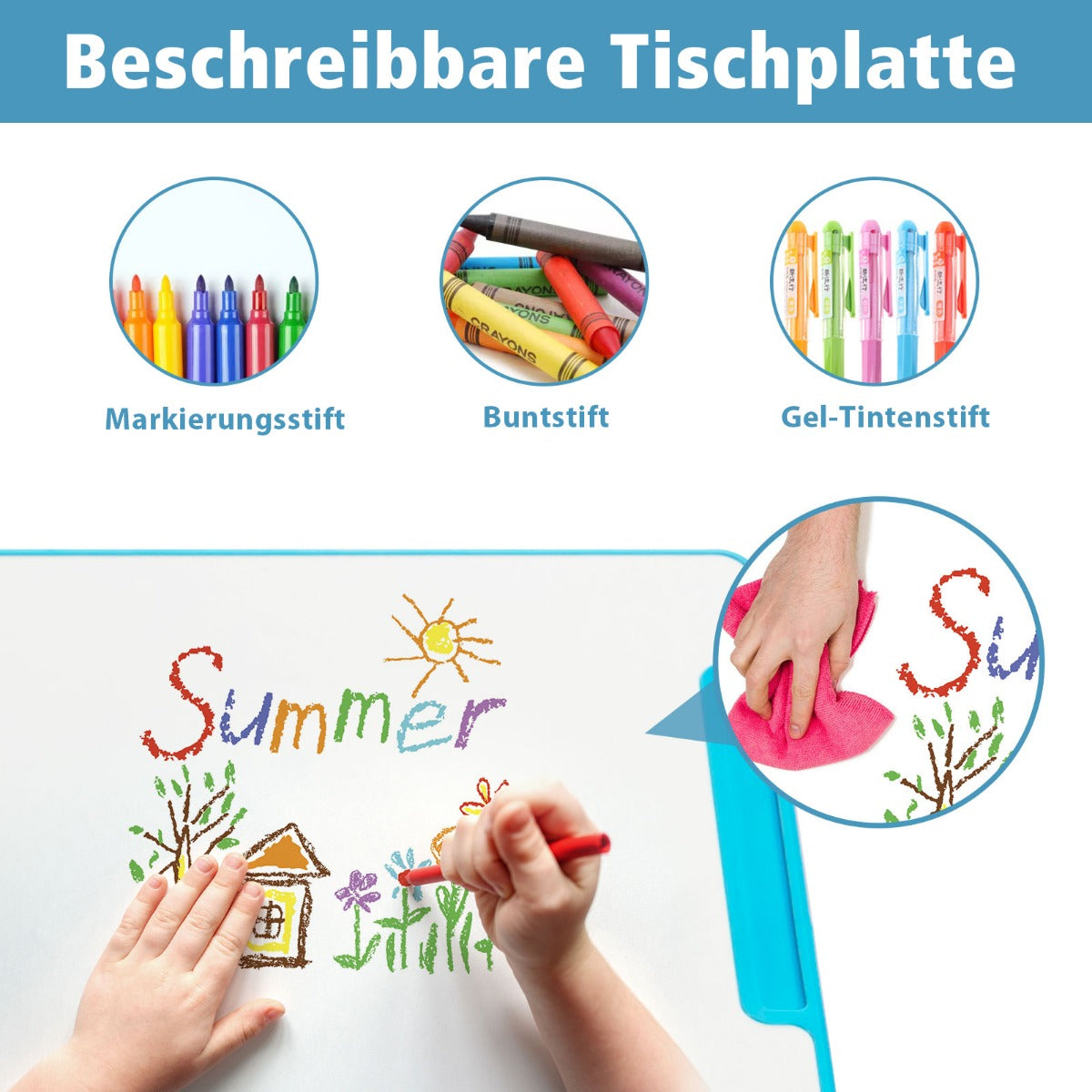Schreibtisch Kinder, Kindertisch, Kinderschreibtisch Set, Tisch kann bis zu 100 kg, Stuhl bis zu 80 kg, Costway, 3
