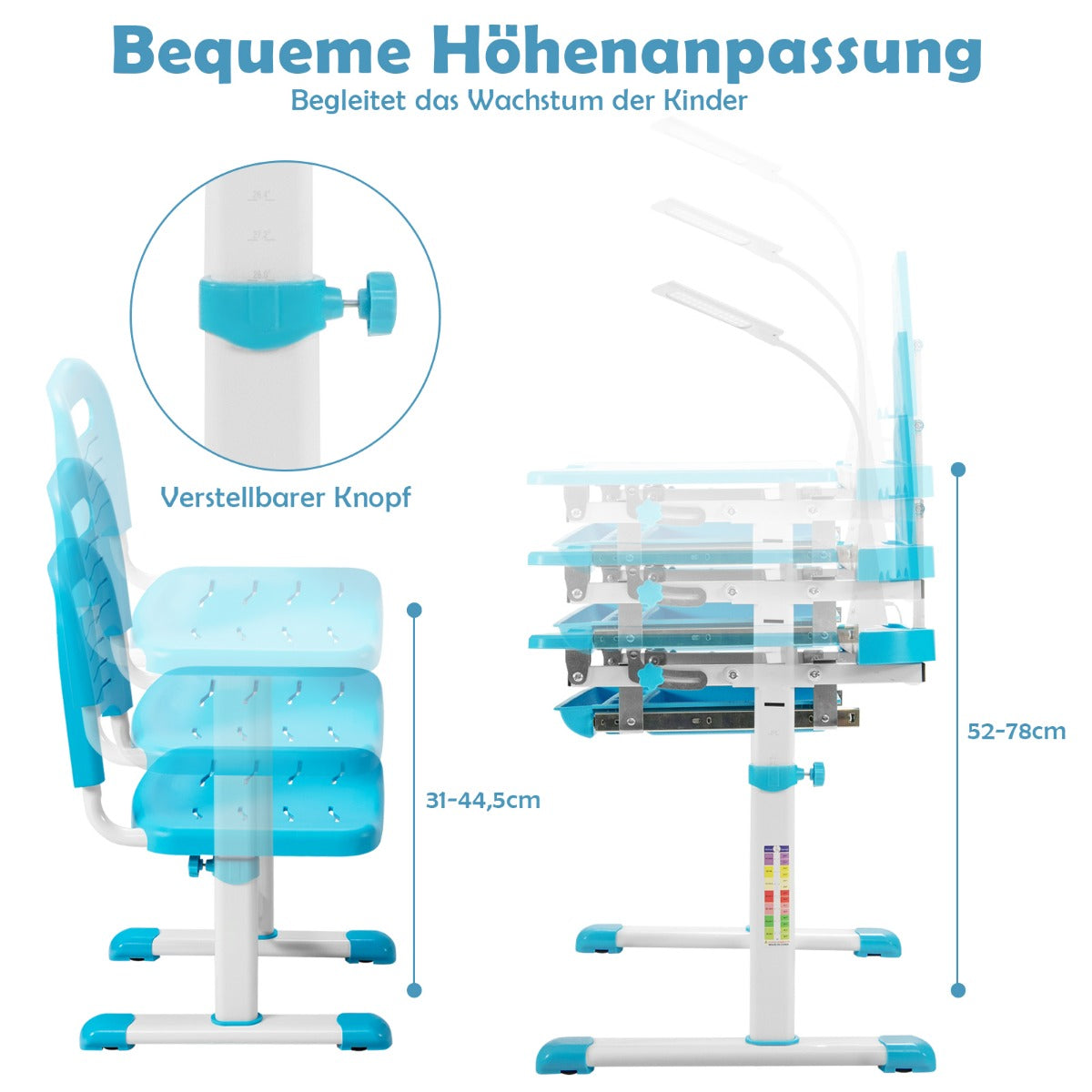 Schreibtisch Kinder, Kindertisch, Kinderschreibtisch Set, Tisch kann bis zu 100 kg, Stuhl bis zu 80 kg, Costway, 5