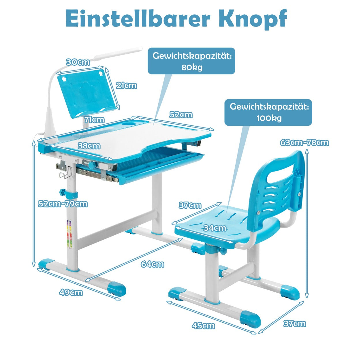 Schreibtisch Kinder, Kindertisch, Kinderschreibtisch Set, Tisch kann bis zu 100 kg, Stuhl bis zu 80 kg, Costway, 7